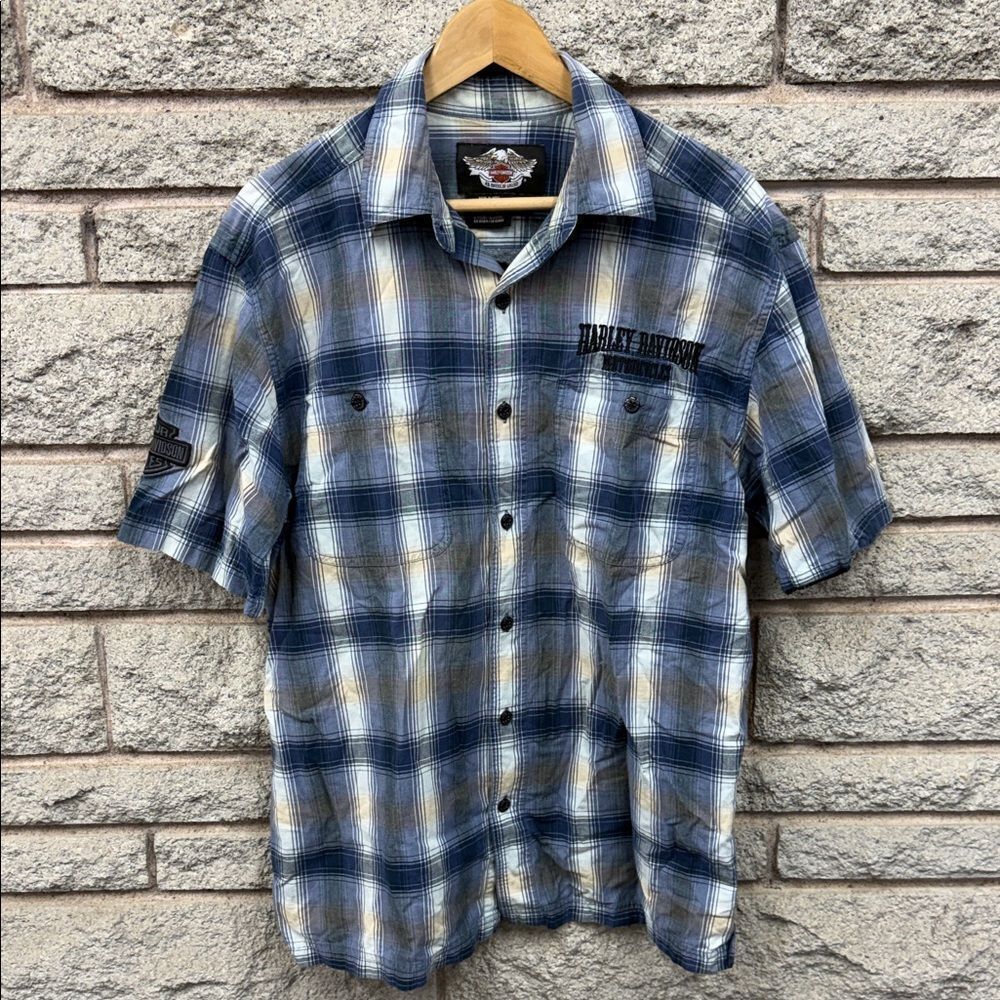 Harley-Davidson Gray and Blue Plaid Shirt